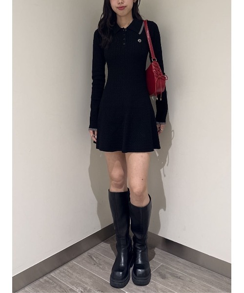 SLY(スライ)の「COLLARED CABLE KNIT S/OP カラード ケーブルニット ショートワンピース 秋服 冬服(ワンピース・レディース・ネイビー/ブラック/杢グレー・1/2)」の20枚目の写真