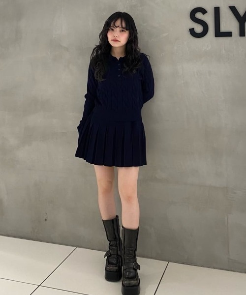 SLY(スライ)の「COLLARED CABLE KNIT S/OP カラード ケーブルニット ショートワンピース 秋服 冬服(ワンピース・レディース・ネイビー/ブラック/杢グレー・1/2)」の18枚目の写真