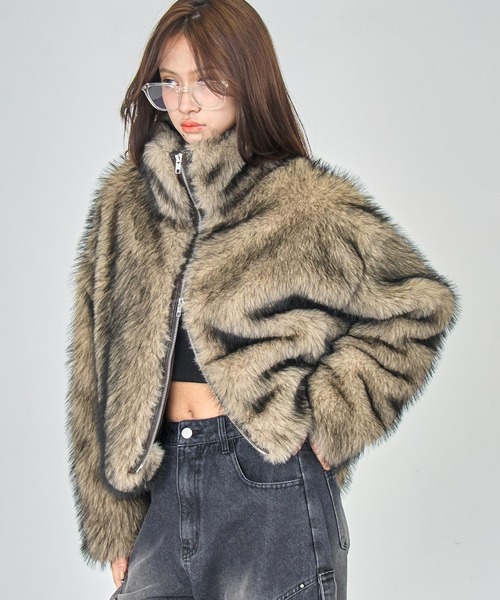 ANAP（アナップ）の「ダブルジップ ミックスファー ブルゾン（ブルゾン・レディース・ブラウン/グレー/ベージュ・F）」の3枚目の写真