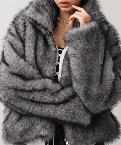 ANAP（アナップ）の「ダブルジップ ミックスファー ブルゾン（ブルゾン・レディース・ブラウン/グレー/ベージュ・F）」の20枚目の写真