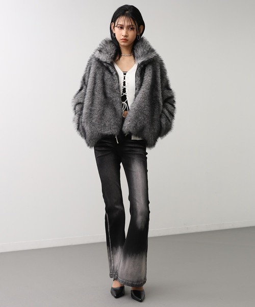 ANAP（アナップ）の「ダブルジップ ミックスファー ブルゾン（ブルゾン・レディース・ブラウン/グレー/ベージュ・F）」の15枚目の写真