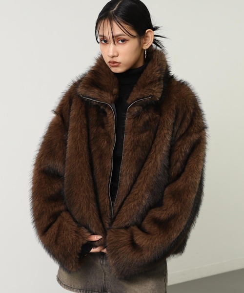 ANAP（アナップ）の「ダブルジップ ミックスファー ブルゾン（ブルゾン・レディース・ブラウン/グレー/ベージュ・F）」の18枚目の写真