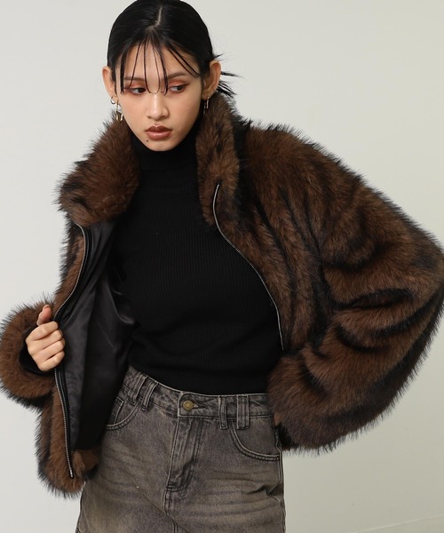 ANAP（アナップ）の「ダブルジップ ミックスファー ブルゾン（ブルゾン・レディース・ブラウン/グレー/ベージュ・F）」の19枚目の写真