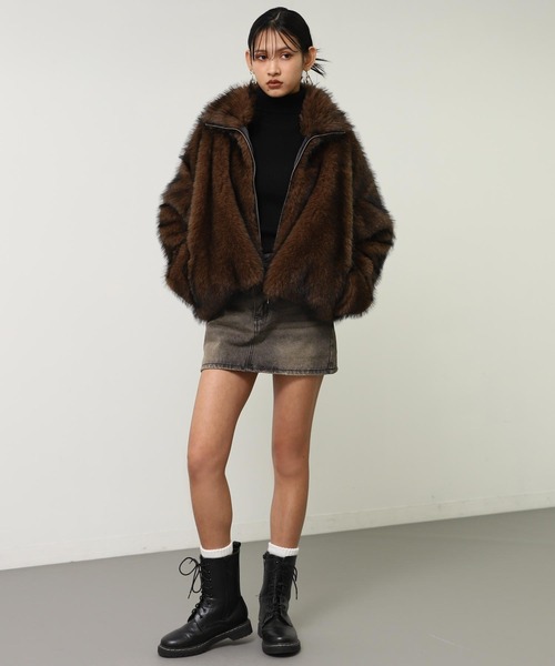 ANAP（アナップ）の「ダブルジップ ミックスファー ブルゾン（ブルゾン・レディース・ブラウン/グレー/ベージュ・F）」の8枚目の写真