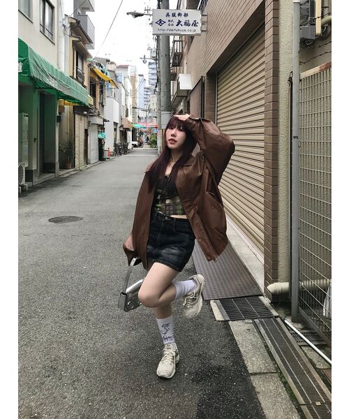 LADY VOLUME(レディーボリューム)の「465-1 VINTAGE WASHING LEATHER LOOSE FIT JUMPER_BROWN(ライダースジャケット・レディース・その他・FREE)」の3枚目の写真