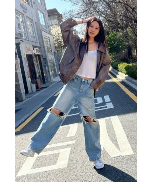 LADY VOLUME(レディーボリューム)の「465-1 VINTAGE WASHING LEATHER LOOSE FIT JUMPER_BROWN(ライダースジャケット・レディース・その他・FREE)」の4枚目の写真