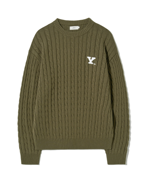 YALE(イェール)の「Yロゴケーブルラウンドニットカーキ(ニット/セーター・レディース・その他・SMALL/MEDIUM/LARGE/X-LARGE)」の1枚目の写真