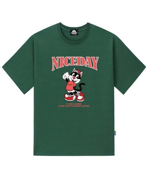 TRIPSHION(トリップション)の「NICEDAY ピンクキャットグラフィックTシャツ - グリーン(Tシャツ/カットソー・メンズ・その他・LARGE/MEDIUM/X-LARGE)」の1枚目の写真