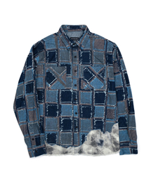 BLACK BLOND（ブラック ブロンド）の「ビビディ クラシックロゴパッチワークパターンレイヤードデニムシャツ（ブルー）（シャツ/ブラウス）」