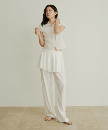 Nylon flare layered skirt pants - white