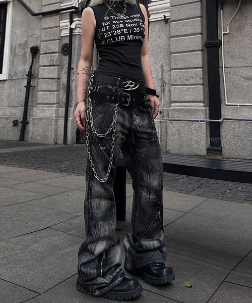 Ressaca(レサーカ)の「ジップデザインフレアデニムパンツ(デニムパンツ・メンズ・ブラック・XL/M/L)」の2枚目の写真