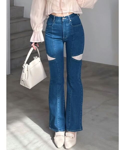 MERCURYDUO（マーキュリーデュオ）の「レーストリミングカットアウトデニムパンツ（デニムパンツ・レディース・ブルー/インディゴブルー・MEDIUM/SMALL）」の8枚目の写真