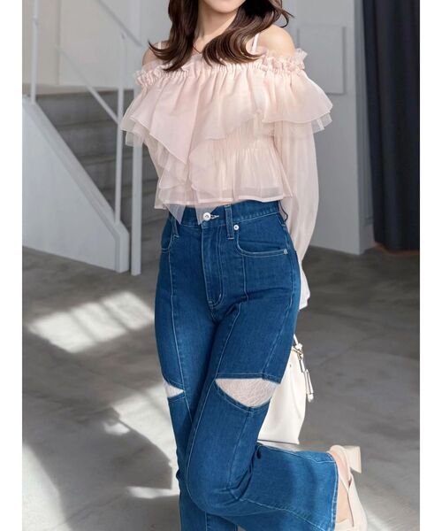 MERCURYDUO（マーキュリーデュオ）の「レーストリミングカットアウトデニムパンツ（デニムパンツ・レディース・ブルー/インディゴブルー・MEDIUM/SMALL）」の10枚目の写真