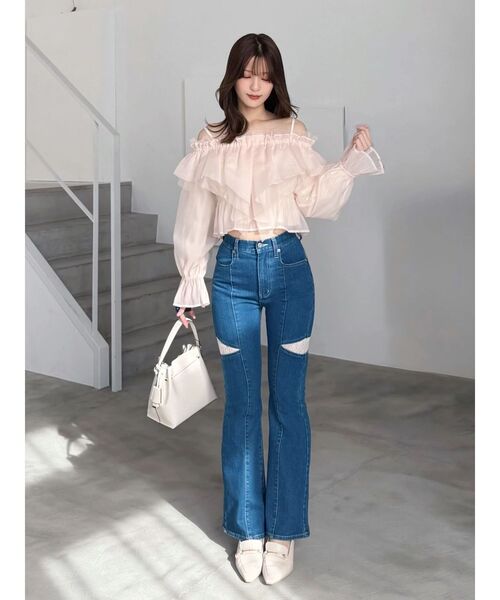 MERCURYDUO（マーキュリーデュオ）の「レーストリミングカットアウトデニムパンツ（デニムパンツ・レディース・ブルー/インディゴブルー・MEDIUM/SMALL）」の11枚目の写真