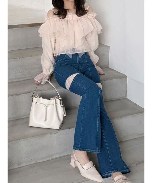 MERCURYDUO（マーキュリーデュオ）の「レーストリミングカットアウトデニムパンツ（デニムパンツ・レディース・ブルー/インディゴブルー・MEDIUM/SMALL）」の12枚目の写真