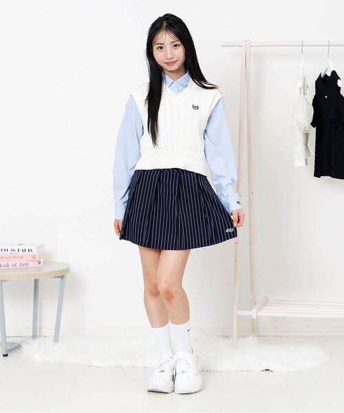 algy（アルジー）の「【セレモニー対応】透かし編みニットベスト&シャツセット（シャツ/ブラウス・キッズ・ネイビー/オフホワイト・130/140/150/160）」の5枚目の写真