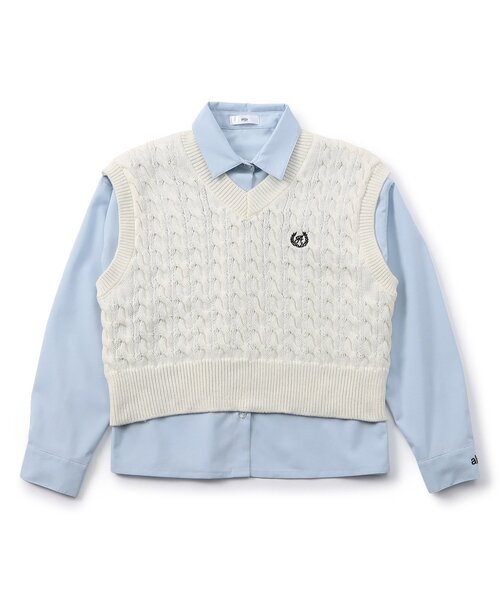 algy（アルジー）の「【セレモニー対応】透かし編みニットベスト&シャツセット（シャツ/ブラウス・キッズ・ネイビー/オフホワイト・130/140/150/160）」の12枚目の写真