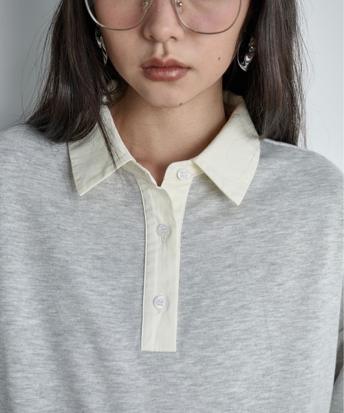 THE YOn（ザヨン）の「イレギュラーヘムペプラムラガーポロトップス（スウェット・レディース・チャコールグレー/グレー/キャメル・FREE）」の9枚目の写真