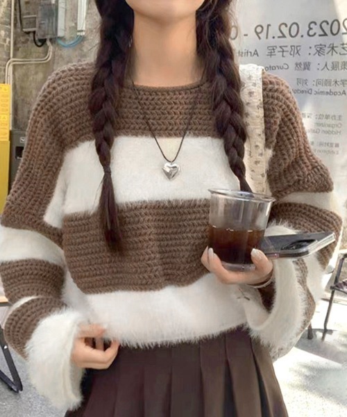 Miniministore(ミニミニストア)の「ワイドボーター シャギーニットレディース(ニット/セーター・レディース・ブラウン/ブラック/カーキ・FREE)」の4枚目の写真