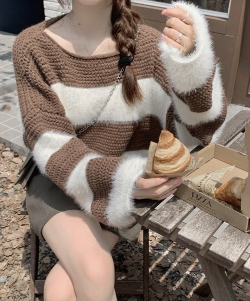Miniministore(ミニミニストア)の「ワイドボーター シャギーニットレディース(ニット/セーター・レディース・ブラウン/ブラック/カーキ・FREE)」の5枚目の写真