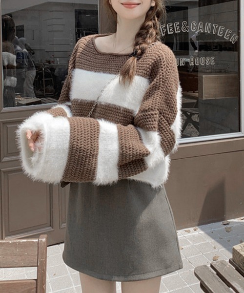 Miniministore(ミニミニストア)の「ワイドボーター シャギーニットレディース(ニット/セーター・レディース・ブラウン/ブラック/カーキ・FREE)」の8枚目の写真