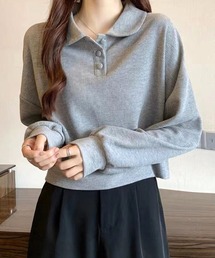 ゆるさと可愛さをさりげなくプラスするトップス ショート丈ワッフル風ポロプルオーバー