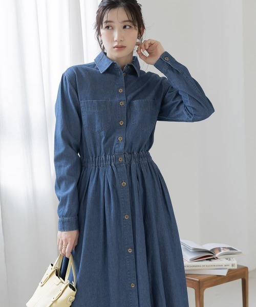 slattgir（スラットジール）の「高身長　デニムマキシワンピース（トールサイズ）Essenave（ワンピース・レディース・ブルー/ネイビー・T5L/T4L/T3L/TLL/TL/TM）」の2枚目の写真