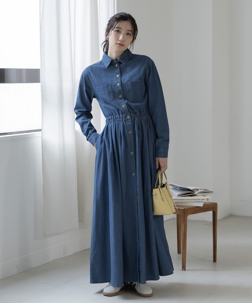 slattgir（スラットジール）の「高身長　デニムマキシワンピース（トールサイズ）Essenave（ワンピース・レディース・ブルー/ネイビー・T5L/T4L/T3L/TLL/TL/TM）」の10枚目の写真