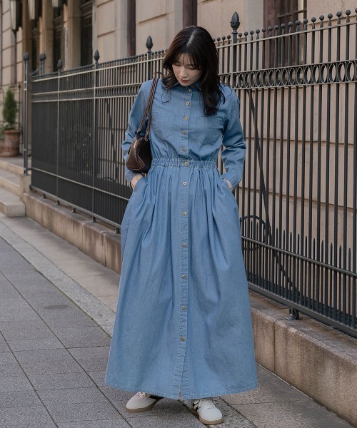 slattgir（スラットジール）の「高身長　デニムマキシワンピース（トールサイズ）Essenave（ワンピース・レディース・ブルー/ネイビー・T5L/T4L/T3L/TLL/TL/TM）」の3枚目の写真