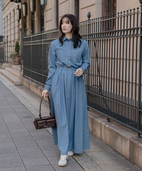 slattgir（スラットジール）の「高身長　デニムマキシワンピース（トールサイズ）Essenave（ワンピース・レディース・ブルー/ネイビー・T5L/T4L/T3L/TLL/TL/TM）」の5枚目の写真