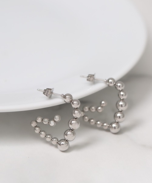 LINFA　（リンファ）の「ステンレスポスト　つぶつぶハート　フープピアス（ピアス（両耳用）・レディース・ゴールド/シルバー・FREE）」の2枚目の写真