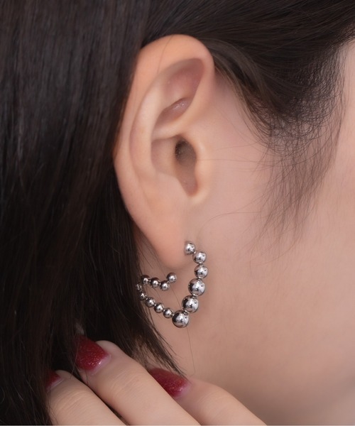 LINFA　（リンファ）の「ステンレスポスト　つぶつぶハート　フープピアス（ピアス（両耳用）・レディース・ゴールド/シルバー・FREE）」の5枚目の写真