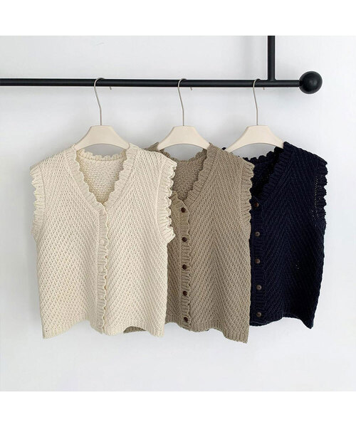 VASCARA（バスカラ）の「Wave Knit Open Vest (3colors)（ベスト・レディース・カーキ/ネイビー・FREE）」の2枚目の写真