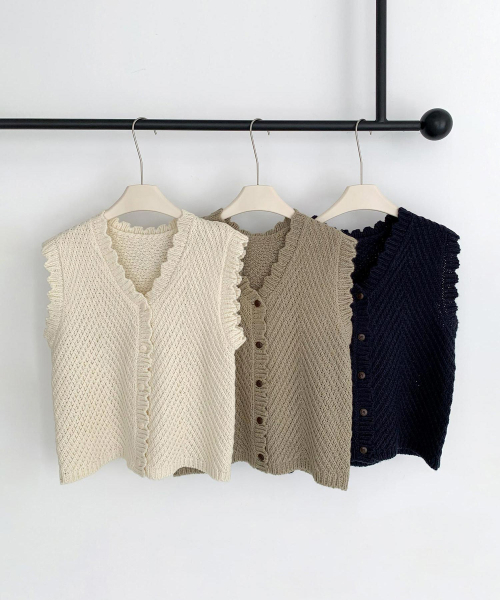 VASCARA（バスカラ）の「Wave Knit Open Vest (3colors)（ベスト・レディース・カーキ/ネイビー・FREE）」の4枚目の写真