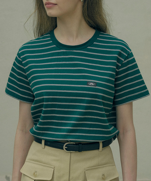 KNOWNBETTER(ノウンベター)の「Stripe logo cotton T-shirt_Green(Tシャツ/カットソー・レディース・グリーン・FREE)」の1枚目の写真