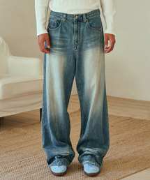 MIDSUN（ミッドサン）の「Diagonal Rusty Wide Jeans-Blue（デニムパンツ）」