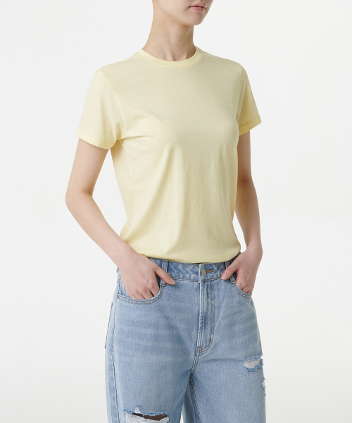MUSINSA STANDARD WOMAN（ムシンサスタンダードウーマン）の「ウィメンズモーダルブレンドベーシッククルーネックTシャツ[レモン]（Tシャツ/カットソー・レディース・その他・LARGE/MEDIUM/SMALL/X-SMALL）」の2枚目の写真