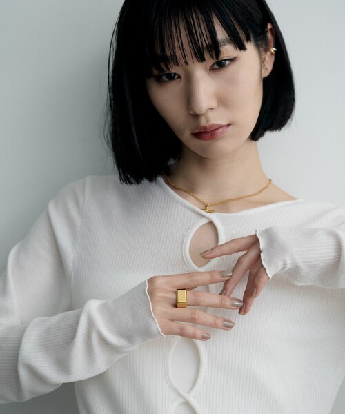 COCOSHNIK ONKITSCH(ココシュニックオンキッチュ)の「シルバー バケットカット シグネットリング(16号、18号) GP(リング・レディース・ゴールド・18/16)」の6枚目の写真