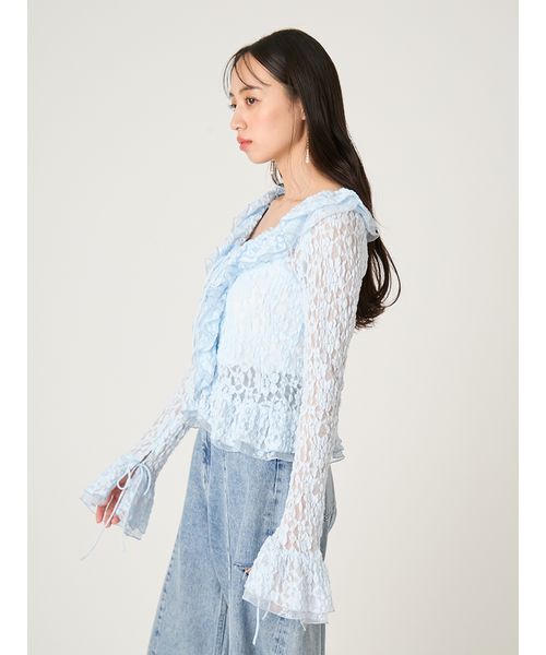 FRAY I.D(フレイアイディー)の「ラッフルデザインレーストップス(Tシャツ/カットソー・レディース・ライトブルー/マルチ/ホワイト・F)」の10枚目の写真