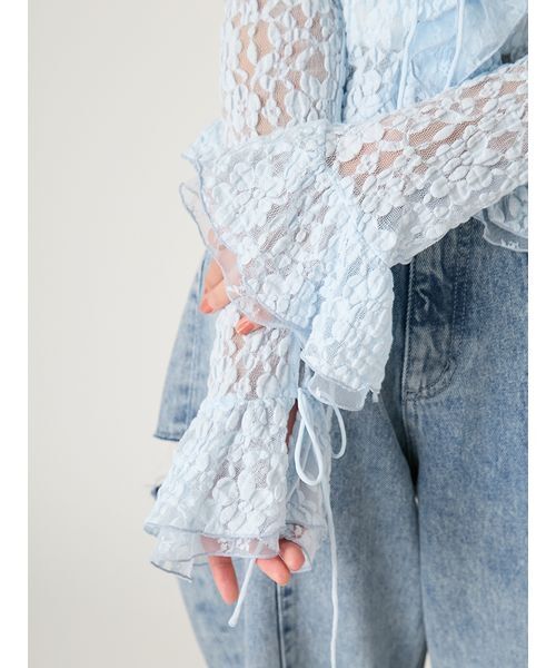 FRAY I.D(フレイアイディー)の「ラッフルデザインレーストップス(Tシャツ/カットソー・レディース・ライトブルー/マルチ/ホワイト・F)」の13枚目の写真