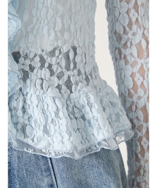 FRAY I.D(フレイアイディー)の「ラッフルデザインレーストップス(Tシャツ/カットソー・レディース・ライトブルー/マルチ/ホワイト・F)」の14枚目の写真