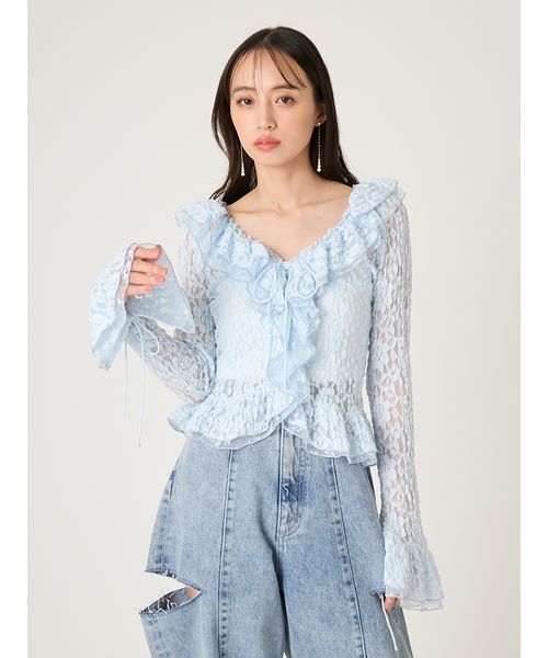 FRAY I.D(フレイアイディー)の「ラッフルデザインレーストップス(Tシャツ/カットソー・レディース・ライトブルー/マルチ/ホワイト・F)」の17枚目の写真