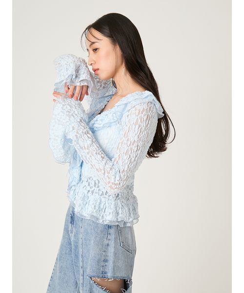 FRAY I.D(フレイアイディー)の「ラッフルデザインレーストップス(Tシャツ/カットソー・レディース・ライトブルー/マルチ/ホワイト・F)」の18枚目の写真