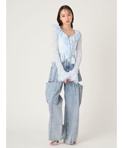 FRAY I.D(フレイアイディー)の「ラッフルデザインレーストップス(Tシャツ/カットソー・レディース・ライトブルー/マルチ/ホワイト・F)」の19枚目の写真