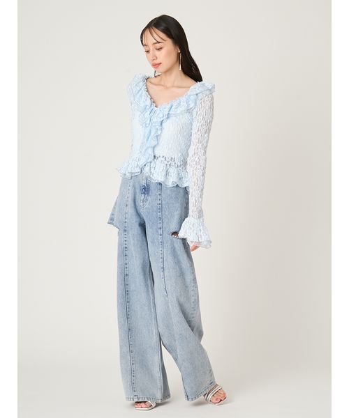 FRAY I.D(フレイアイディー)の「ラッフルデザインレーストップス(Tシャツ/カットソー・レディース・ライトブルー/マルチ/ホワイト・F)」の20枚目の写真