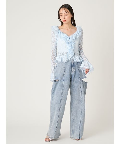 FRAY I.D(フレイアイディー)の「ラッフルデザインレーストップス(Tシャツ/カットソー・レディース・ライトブルー/マルチ/ホワイト・F)」の21枚目の写真