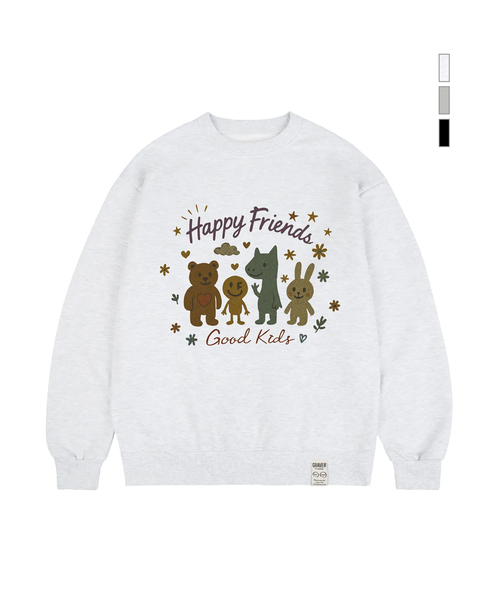 GRAVER（グレーバー）の「[ユニセックス]HAPPY FRIENDS スウェット_3カラー（スウェット・レディース・ホワイト/ライトグレー/ブラック・SMALL/MEDIUM/LARGE）」の2枚目の写真