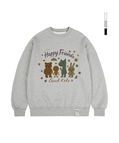 GRAVER（グレーバー）の「[ユニセックス]HAPPY FRIENDS スウェット_3カラー（スウェット・レディース・ホワイト/ライトグレー/ブラック・SMALL/MEDIUM/LARGE）」の3枚目の写真