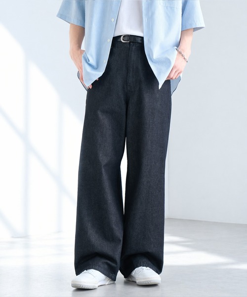 MONO-MART（モノマート）の「ヴィンテージ加工 ワイドストレート デニムパンツ＜ウォッシャブル/速乾/サステナブル＞（デニムパンツ・メンズ・インディゴブルー/ネイビー/ブルー/ブラック/グレー/ダークブラック・L/M/S/XS）」の4枚目の写真