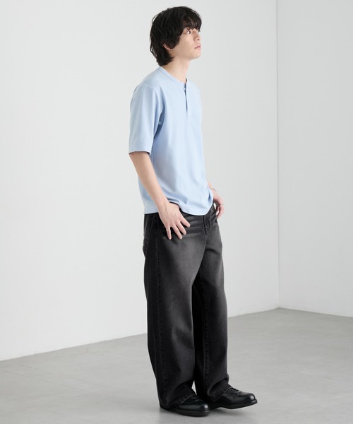 MONO-MART（モノマート）の「ヴィンテージ加工 ワイドストレート デニムパンツ＜ウォッシャブル/速乾/サステナブル＞（デニムパンツ・メンズ・インディゴブルー/ネイビー/ブルー/ブラック/グレー/ダークブラック・L/M/S/XS）」の20枚目の写真
